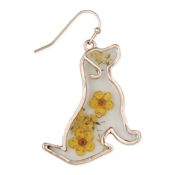 Floral Friend Gold Dog Dried Flower Earrings - Picture 3 of 3